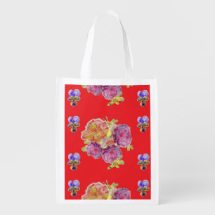 Shabby floral Red Rose roses Shopping Bag Pattern
