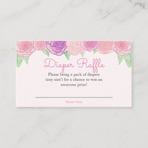 Shabby Floral Rose Baby Shower Diaper Raffle Enclosure Card