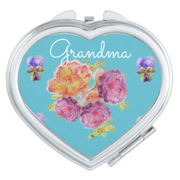 Shabby floral Teal Rose Grandma Compact Mirror