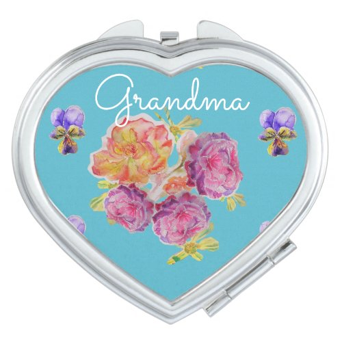 Shabby floral Teal Rose Grandma Compact Mirror