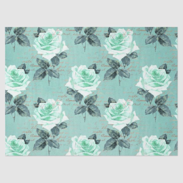 Shabby Floral Turquoise Series Design 9 Tissue Paper (Front)