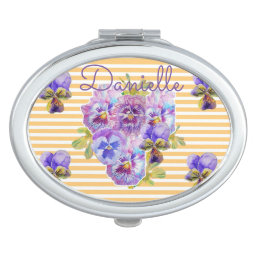 Shabby floral Yellow Pansy art Name Compact Mirror