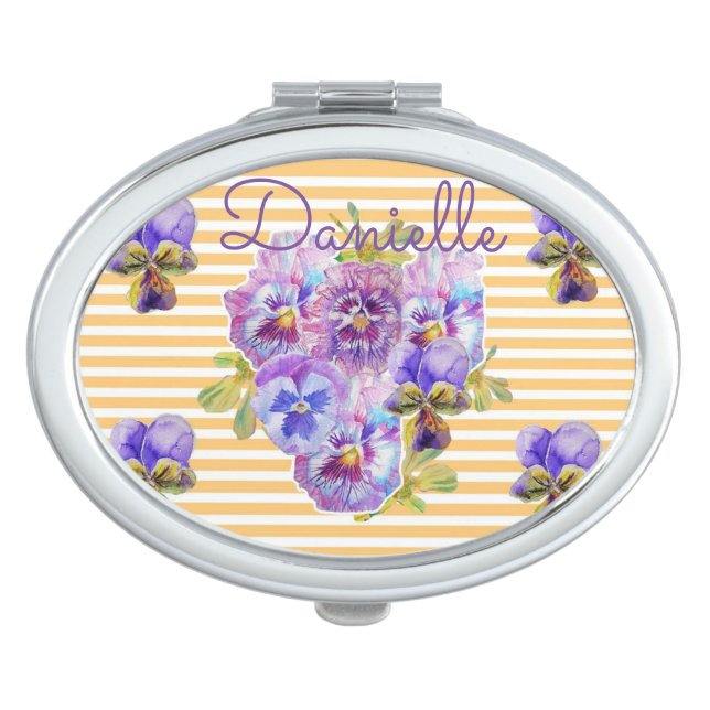 Shabby floral Yellow Pansy art Name Compact Mirror (Front)