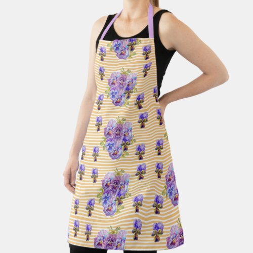 Shabby Flower Yellow Pansy floral Kitchen Apron