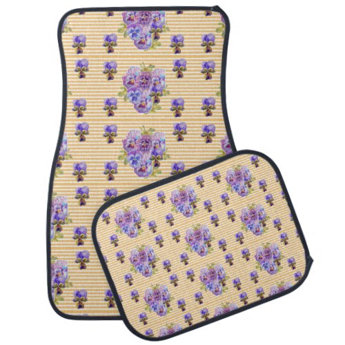 Shabby Flower Yellow Pansy floral Set of Car Mats
