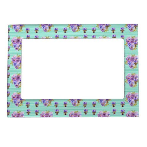 Shabby flowers floral Aqua Magnetic Photo Frame