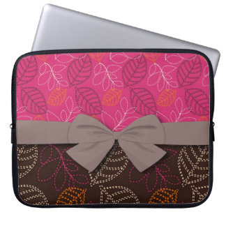 shabby hot pink brown etched leafy pattern laptop sleeve