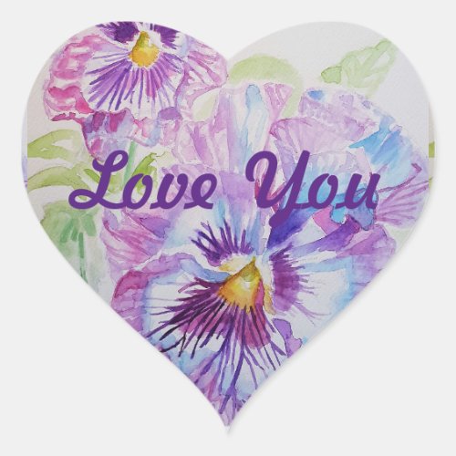 Shabby Lavender Purple flowers floral Love Heart S Heart Sticker