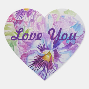 Shabby Lavender Purple flowers floral Love Heart S Heart Sticker