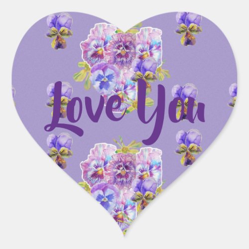 Shabby Lavender Purple flowers floral Love Heart Sticker