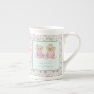 Shabby Mint Teddy Bear Tea Party Baby Shower Bone China Mug