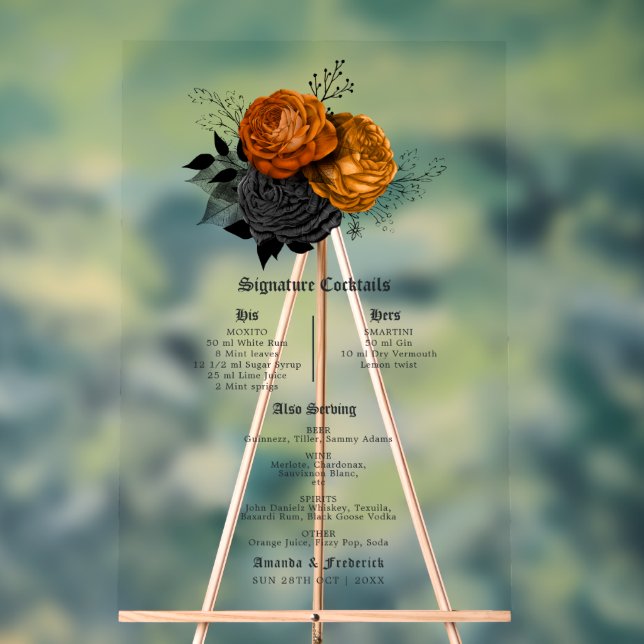 Shabby Orange and Black Gothic Signature Cocktails Acrylic Sign (Neutral)