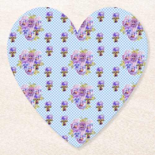 Shabby Pansy Floral Blue Gingham Drink Coasters