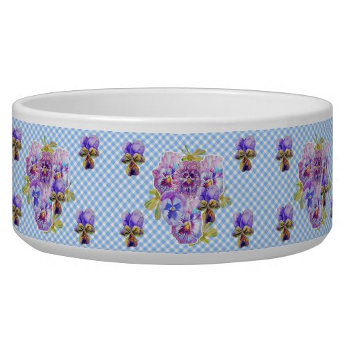 Shabby Pansy Floral Blue Gingham Flowers Retro Bowl