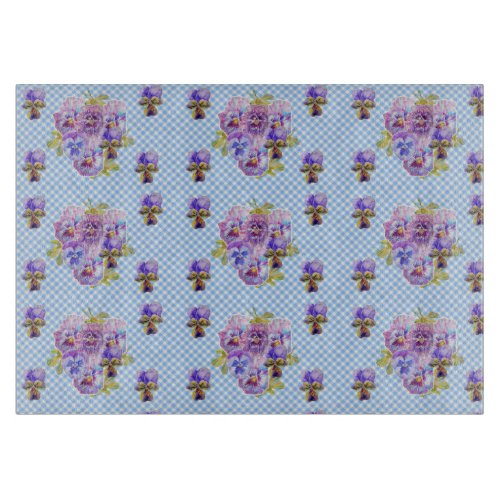 Shabby Pansy Floral Blue Gingham Magnetic Frame Cutting Board