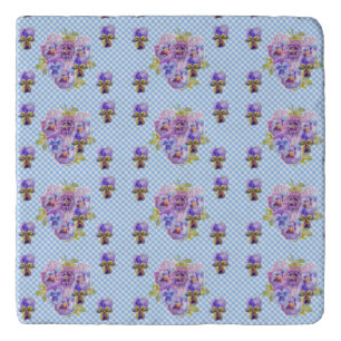 Shabby Pansy Floral Blue Gingham Magnetic Trivet