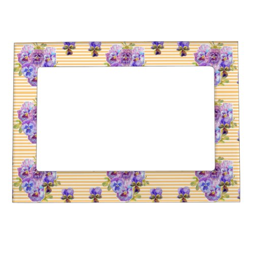Shabby Pansy Floral Yellow Stripe Magnetic Frame