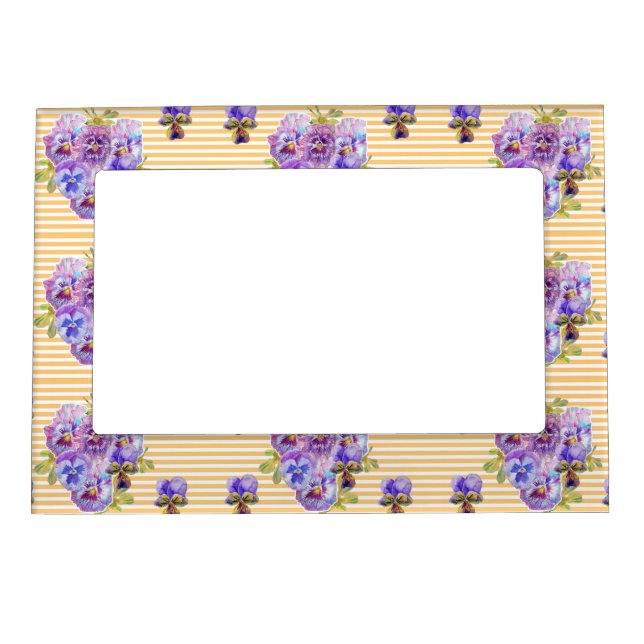 Shabby Pansy Floral Yellow Stripe Magnetic Frame (Front)