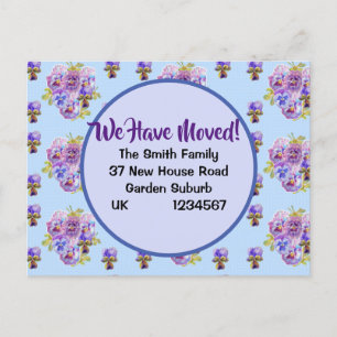 Shabby Pansy New Address Postcard, We Are Moving Postcard