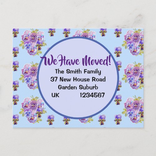 Shabby Pansy New Address Postcard We Are Moving Postcard
