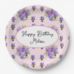 Shabby Pansy Pastel Pink Pansies Birthday Party Paper Plates