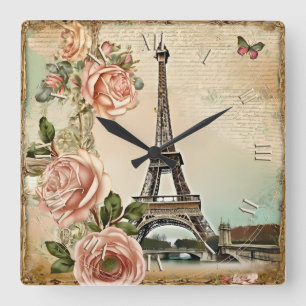 shabby paris chic! square wall clock