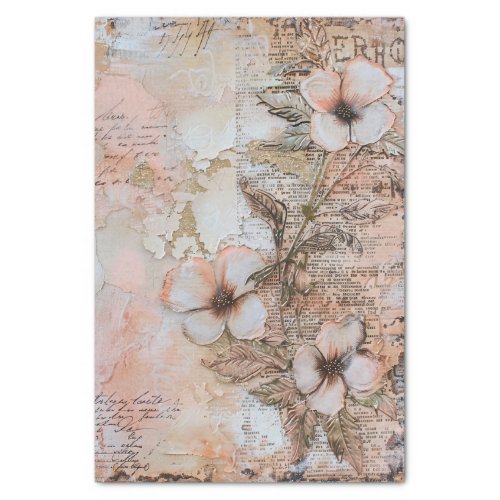 Shabby Peach Pink Floral Decoupage Tissue Paper