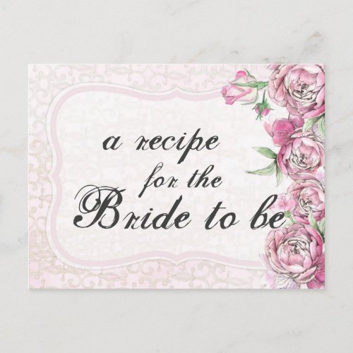 Shabby Peony Vintage Floral Chic Bride Recipe Card
