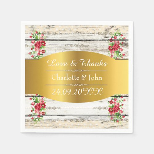 Shabby Personalized Golden Rustic Wedding Paper Napkins