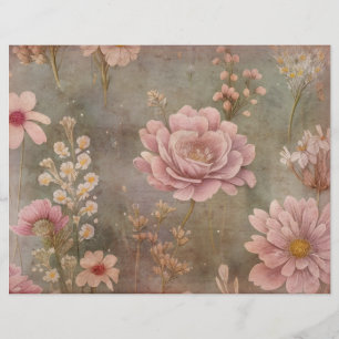 Shabby Pink Floral Scrapbook Parchment Paper