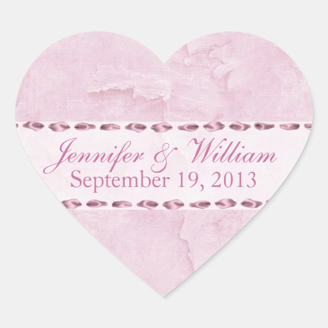 Shabby Pink Heart Custom Wedding Sticker (Front)