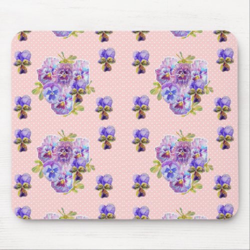 Shabby Pink Pansy floral Computer Mouse Mat Pad