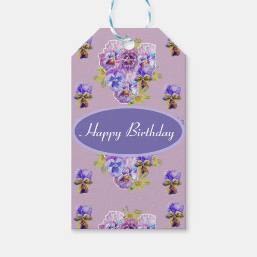 Shabby Pink Pansy Floral Party Purple Stripe Gift  Gift Tags