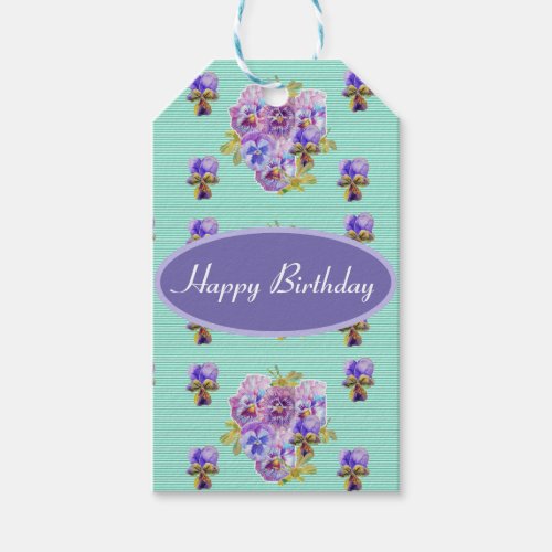 Shabby Pink Pansy Floral Party Purple Stripe Gift  Gift Tags