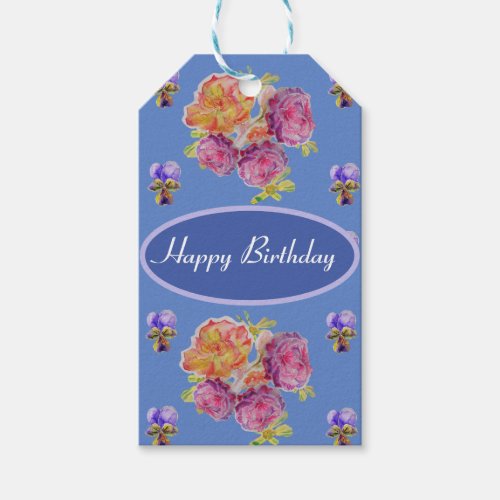 Shabby Pink Pansy Floral Rose Blue  Gift Tags