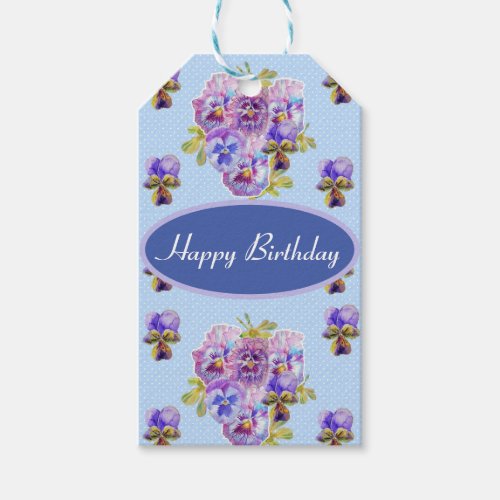 Shabby Pink Pansy Floral Viola Blue  Gift Tags