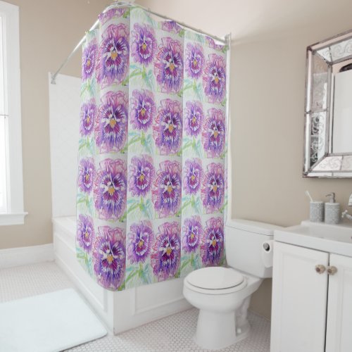 Shabby Pink Pansy flowers floral Shower Curtain