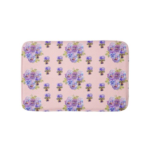 Shabby Pink Pansy viola floral flowers Bath Mat