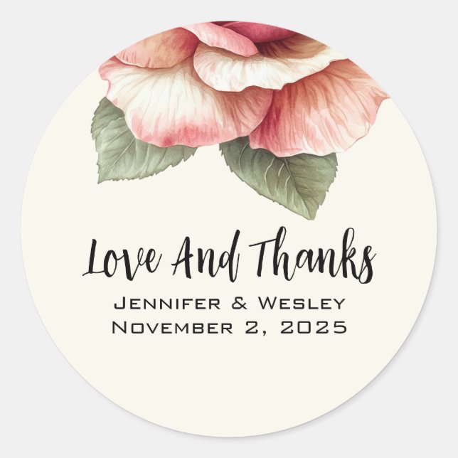 Shabby Pink Rose Classic Round Sticker (Front)