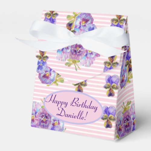 Shabby Pink Rose Floral Birthday Party Purple Favor Boxes