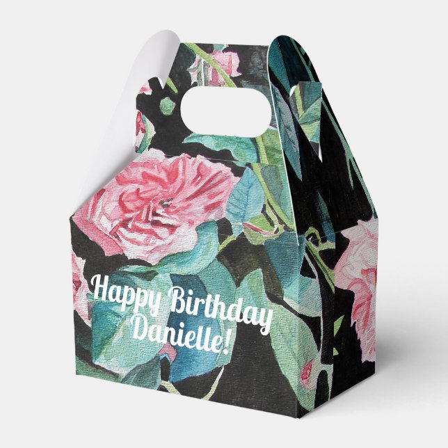 Shabby Pink Rose Floral Tea Party Cake Favor Box (Front Side)