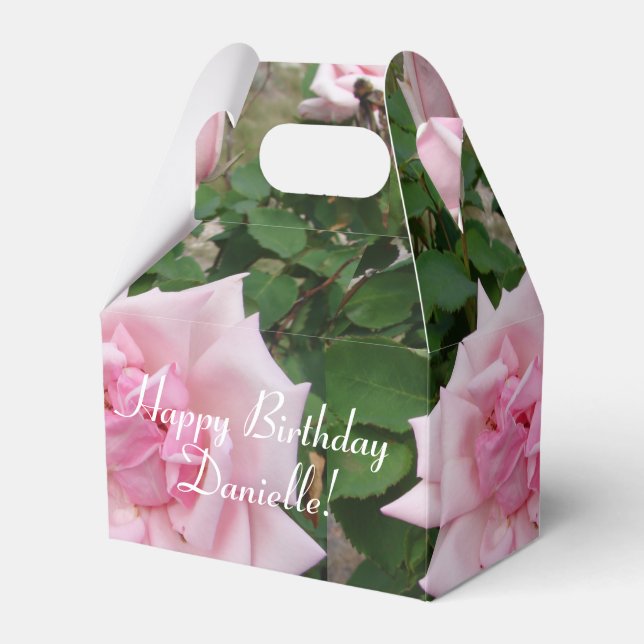 Shabby Pink Rose Floral Tea Party Cake Favor Box (Front Side)