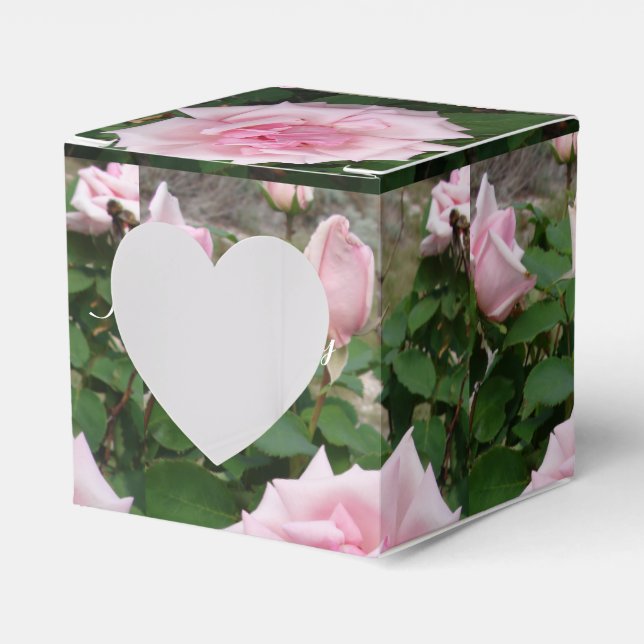 Shabby Pink Rose Floral Tea Party Cake Favor Box (Front Side)