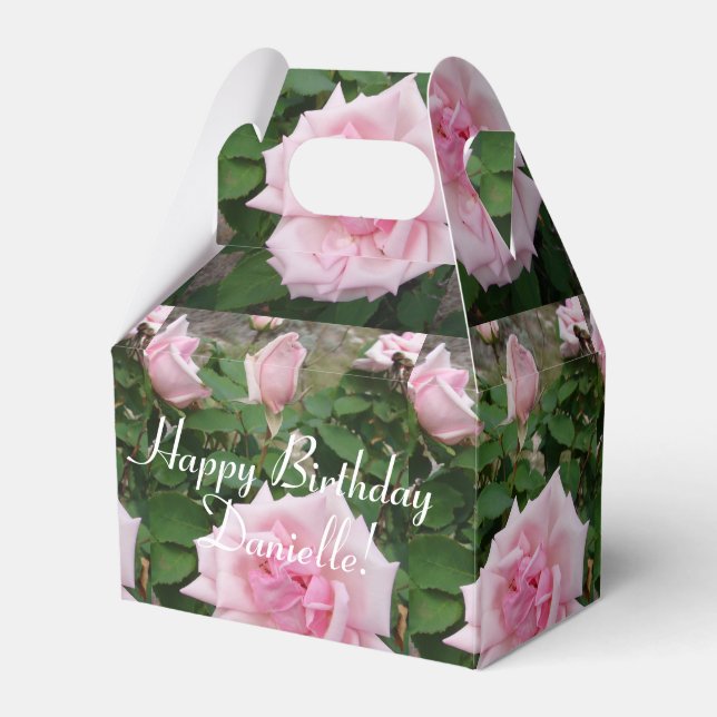 Shabby Pink Rose Floral Tea Party Cake Favor Box (Front Side)