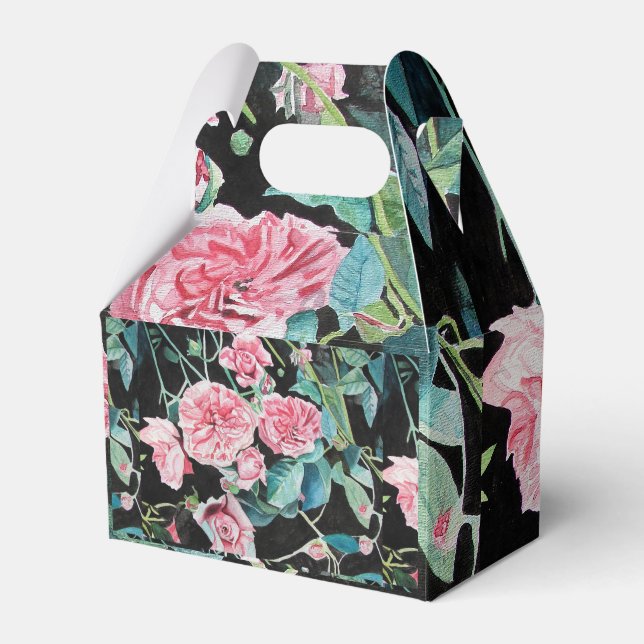 Shabby Pink Rose Floral Tea Party Cake Favour Box (Front Side)