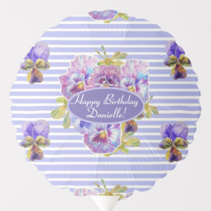 Shabby Pink Rose Floral Tea Party Purple Balloon