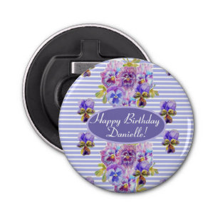 Shabby Pink Rose Floral Tea Party Purple Bottle Opener