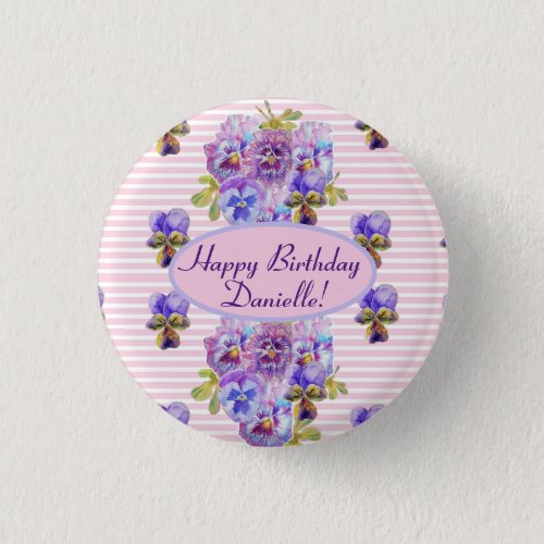 Shabby Pink Rose Floral Tea Party Purple Button