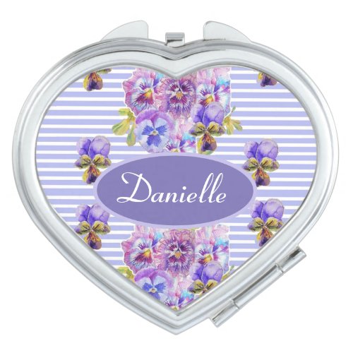 Shabby Pink Rose Floral Tea Party Purple Compact Mirror