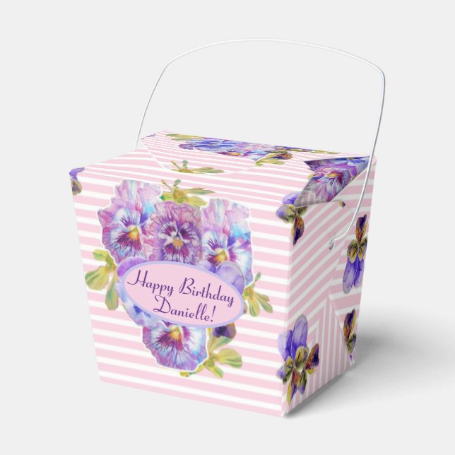 Shabby Pink Rose Floral Tea Party Purple Favor Boxes (Front Side)